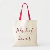 Maid of Honor Burgundy-kalligrafie Tote Bag (Voorkant)