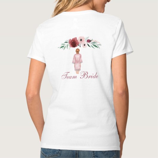 Maid of Honor Burgundy Pink Rose Floral T-shirt (Achterkant)