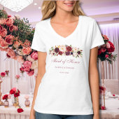 Maid of Honor Burgundy Pink Rose Floral T-shirt