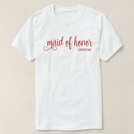 Maid of Honor Calligraphy Red Bach T-shirt (Design voorkant)