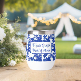 Maid of Honor Chic Wit Blauw Bloemen