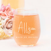 Maid of Honor Chic Wit Script Bruiloft Wijnglas Zonder Voet