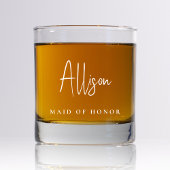 Maid of Honor Chic Wit Script Monogram Bruiloft Whisky Glas