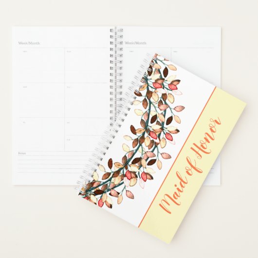 Maid of Honor Coral Name Leafy Branch Custom Planner (Display)