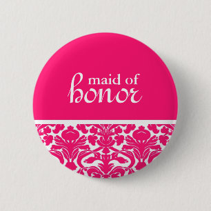 Maid of Honor Damask Button