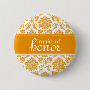 Maid of Honor Damask Button
