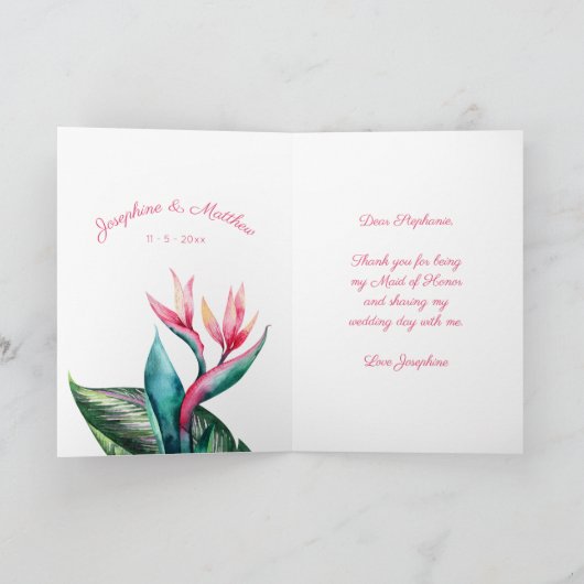 Maid of Honor Dank u Paradijsvogel Bedankkaart (Binnen)