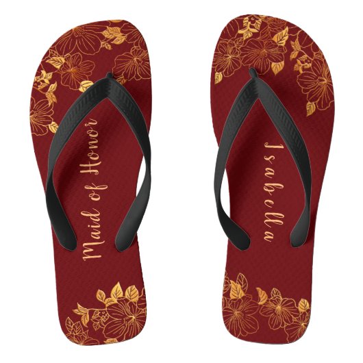 Maid of Honor Dark Burgundy & Gold Foliage Teenslippers (Voetbed)
