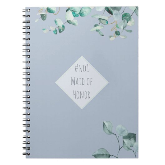 Maid of Honor Dusty Blue Eucalyptus Personalized Notitieboek (Voorkant)