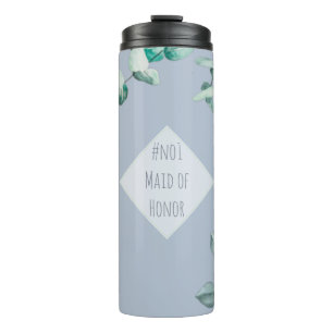 Maid of Honor Dusty Blue Eucalyptus Personalized Thermosbeker