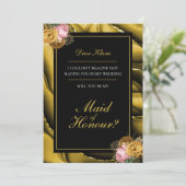 'Maid of Honor' Elegant Floral Gold voorstel Kaart (Staand voorkant)