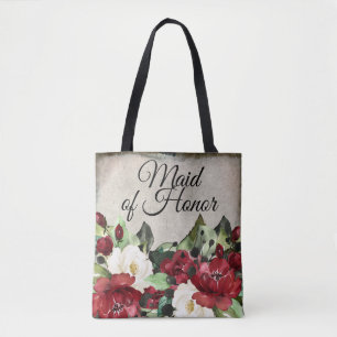 Maid of Honor Elegant Red Floral Gothic Wedding Tote Bag