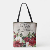 Maid of Honor | Elegant Red Floral Gothic Wedding Tote Bag (Achterkant)