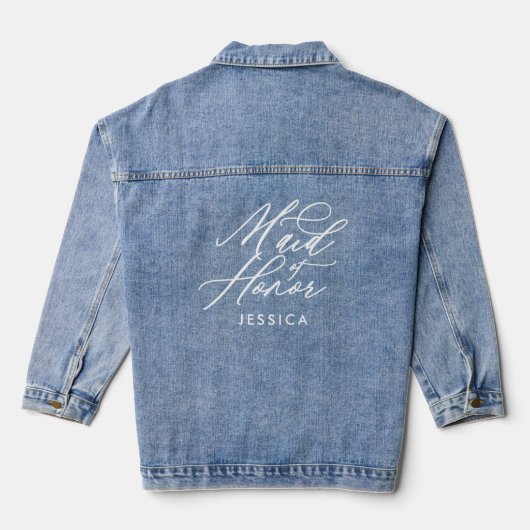 Maid of Honor Elegant Script Naam Bruiloft Partij Denim Jacket (Achterkant)