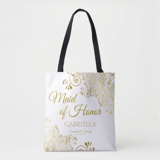 Maid of Honor Elegant Wedding Canvas tas Gold Whit (Voorkant)