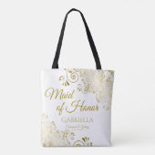 Maid of Honor Elegant Wedding Canvas tas Gold Whit (Achterkant)