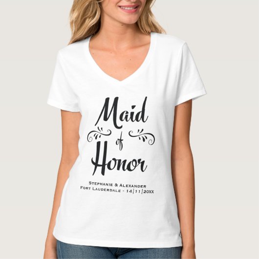 Maid of Honor Elegant zwart wit repetitie diner T-shirt (Voorkant)