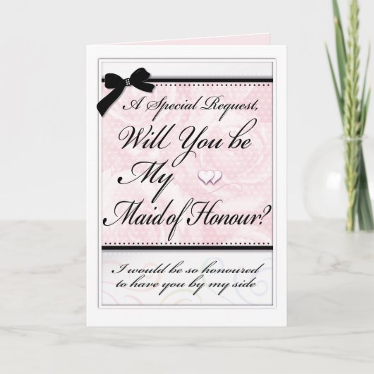 Maid of Honor Elegante Rozen Harten Mooie boog Kaart (Voorkant)