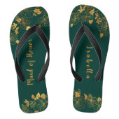 Maid of Honor Emerald Green & Gold Foliage Teenslippers (Voetbed)