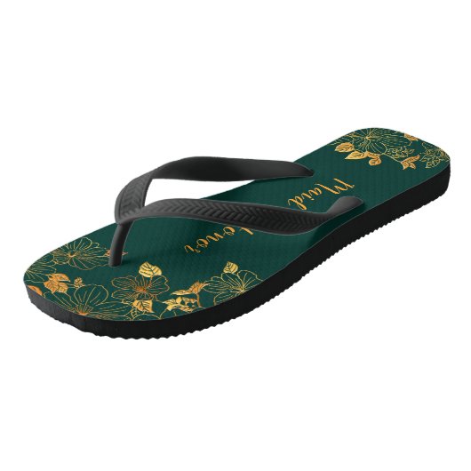Maid of Honor Emerald Green & Gold Foliage Teenslippers (Schuin)