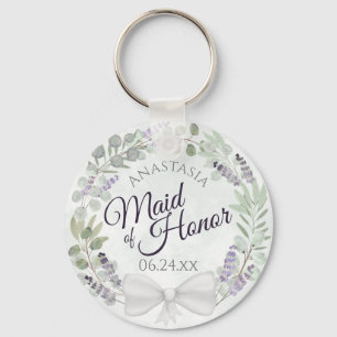 Maid of Honor Eucalyptus Lavender Wreath Wedding Sleutelhanger