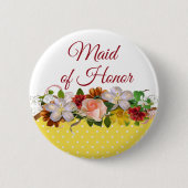 Maid of Honor Floral Bouquet Wedding Button (Voorkant)