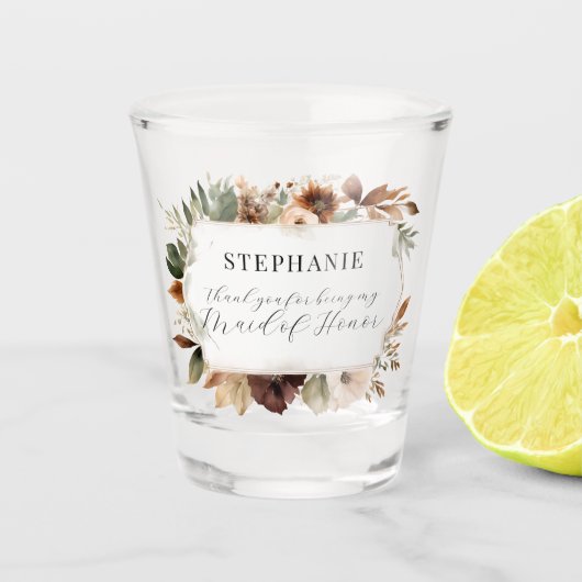 Maid of Honor Floral Herfst herfst gebladerte brui Shot Glas (Voorkant)