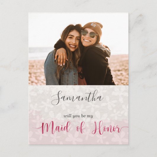 Maid of Honor Floral Pink Uitnodiging Briefkaart (Voorkant)