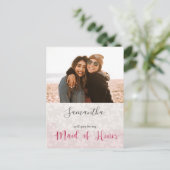 Maid of Honor Floral Pink Uitnodiging Briefkaart (Staand voorkant)