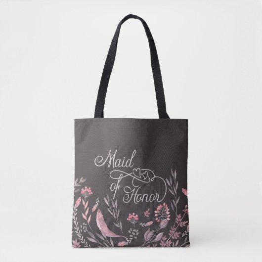 "Maid of Honor" Floral Wedding Tote Bag (Voorkant)