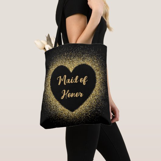 Maid of Honor Gold Glitter Elegant Script Wedding Tote Bag (Dichtbij)