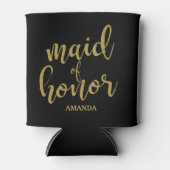 Maid of Honor Goud en Zwart Glitter Bachelorette Blikjeskoeler (Voorkant)