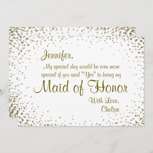 Maid of Honor | GoudConfetti Kaart (Voorkant / Achterkant)