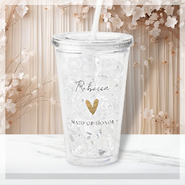 Maid of Honor Gouden Hart Modern Script Acryl Drinkbeker