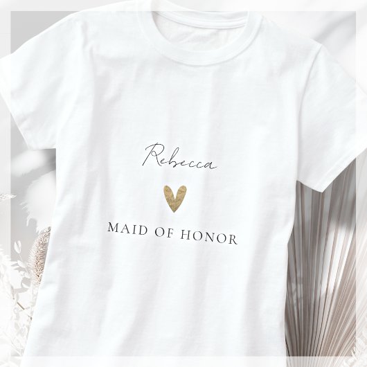 Maid of Honor Gouden Hart Modern Script T-shirt