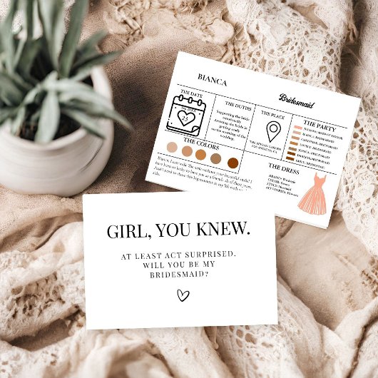 Maid of Honor info kaart bruidsvoorstel Kaart