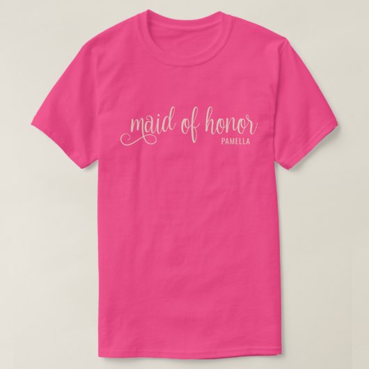 Maid of Honor Kalligrafie Hot Pink Bach T-shirt (Design voorkant)