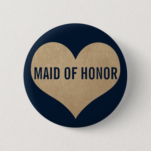 Maid of Honor Leather Texture Gold Heart Navy Ronde Button 5,7 Cm (Voorkant)