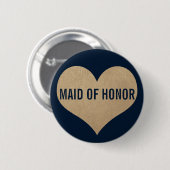 Maid of Honor Leather Texture Gold Heart Navy Ronde Button 5,7 Cm (Voorkant /achterkant)