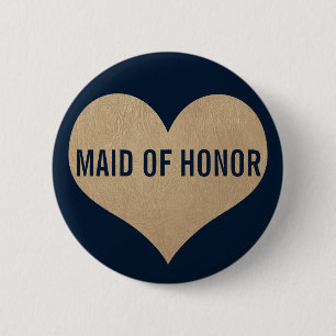 Maid of Honor Leather Texture Gold Heart Navy Ronde Button 5,7 Cm