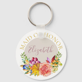 Maid of Honor met de naam Floral Bouquet Sleutelhanger