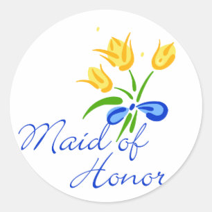 Maid of Honor met gele tulpen Ronde Sticker