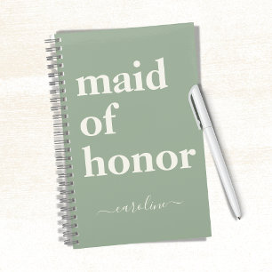 Maid of Honor Minimalist Modern Name   Sage Green Notitieboek
