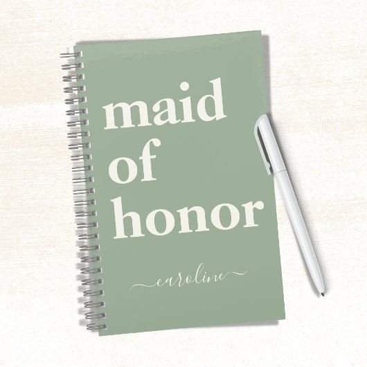 Maid of Honor Minimalist Modern Name | Sage Green Notitieboek