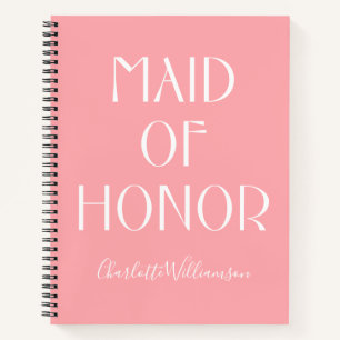 Maid of Honor Modern Pink Typography Name Wedding Notitieboek