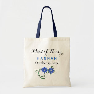 Maid of Honor Modern Typography Blue Wedding Tote Bag