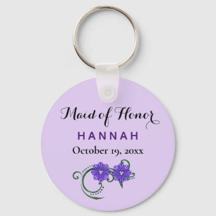 Maid of Honor Modern Typography Paars Wedding Sleutelhanger