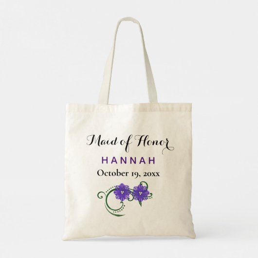 Maid of Honor Modern Typography Paars Wedding Tote Bag (Achterkant)