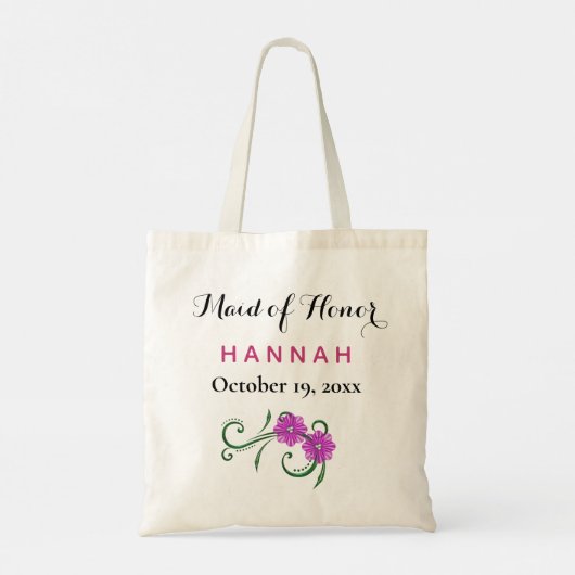 Maid of Honor Modern Typography Pink Wedding Tote Bag (Achterkant)