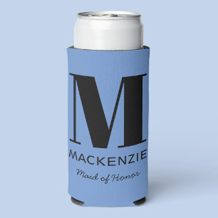 Maid of Honor Monogram Name Blue Seltzer Blikjeskoeler